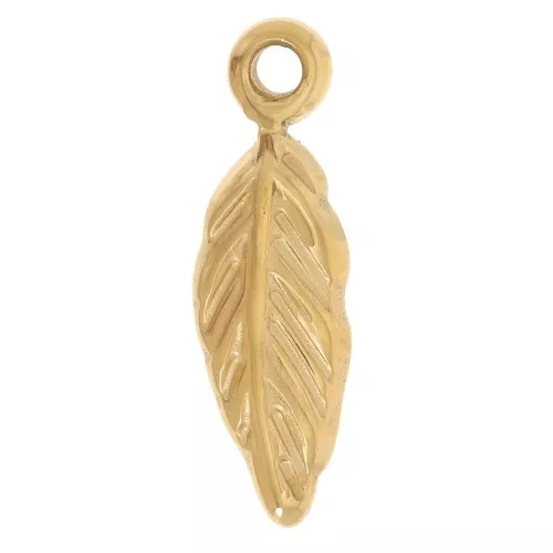 Breloque feuille 16x5 mm - Acier inoxydable 304L Doré x1