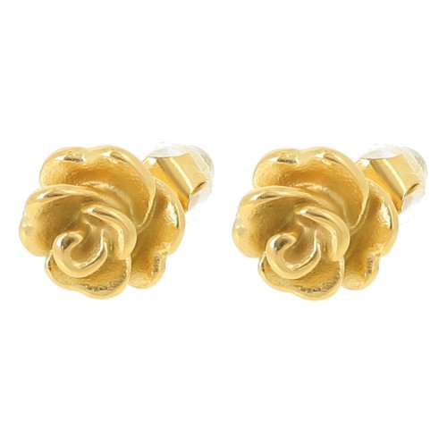 Boucles d'oreilles fleur rose 8 mm - Acier inoxydable 304L Doré x2