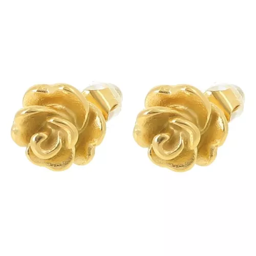 Boucles d'oreilles fleur rose 8 mm - Acier inoxydable 304L Doré x2