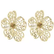 Boucles d'oreilles fleur filigranée 24x26mm imit nacre - Acier inox 304L Doré x2