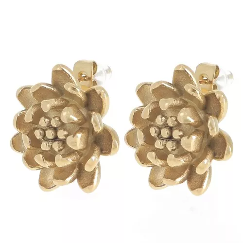 Clous d'oreilles fleur 20 mm - Acier inoxydable 304L Doré x2