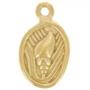 Breloque ovale 17x10 mm - motif coquillage - Acier inoxydable 304L Doré x1