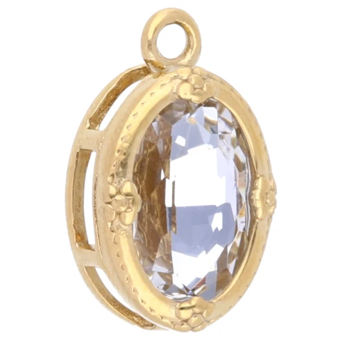 Breloque ovale 20x12.5mm et cabochon strass - Acier inoxydable 304L Doré - Crystal