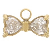 Breloque noeud papillon 6x9.5mm avec oxydes de zirconium - Acier inox 304L Doré x1|raw }}