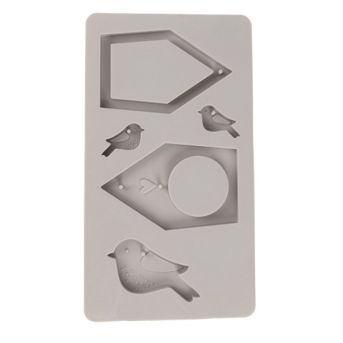 Moule en silicone 26x14.5 cm - 5 formes Nichoirs et Oiseaux - Gris x1