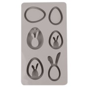 Moule en silicone 26x14.5 cm - 6 formes Oeufs et Lapin Pendentif - Gris x1|raw }}