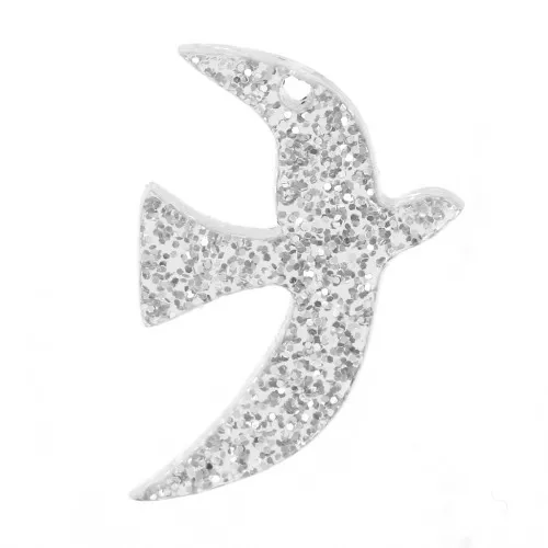 Breloque oiseau en acrylique 15x10 mm exclu Perles&Co - Pailleté argenté x1