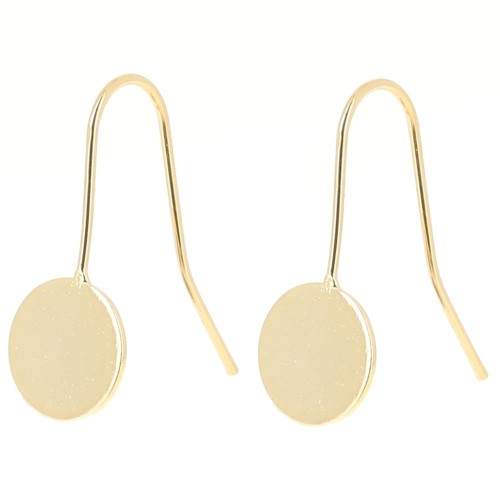 Crochets d'oreilles plateau pour cabochon fond plat 10 mm - Doré à l'or fin x2