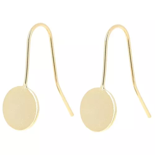 Crochets d'oreilles plateau pour cabochon fond plat 10 mm - Doré à l'or fin x2