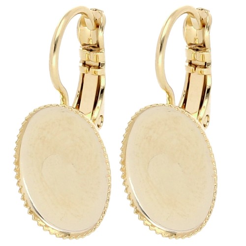 Dormeuses porte-cabochon 14x10 mm avec anneau ouvert - Doré à l'or fin x2