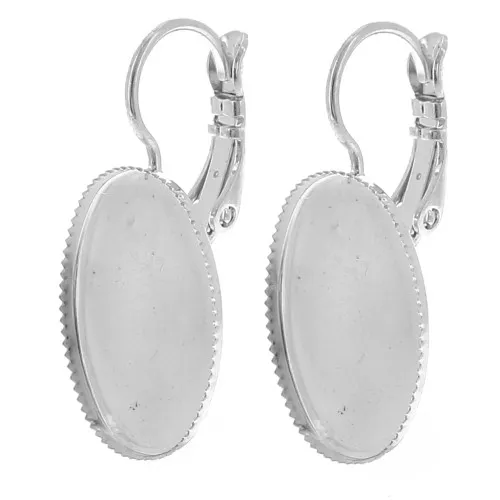 Dormeuses porte-cabochon plat 18x13 mm avec anneau ouvert - Argenté x2