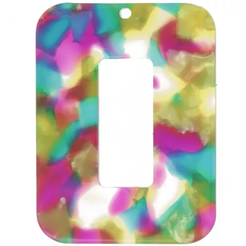 Pendentif rectangle évidé acétate 40x30mm Ecaille tortue - Turquoise - Fuchsia