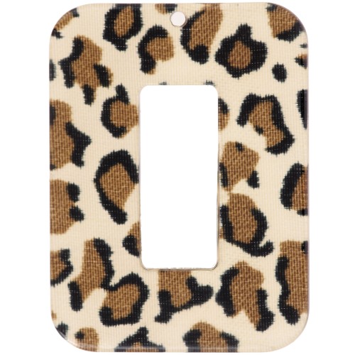 Pendentif rectangle évidé 40x30 mm en acrylique - Guépard Marron - Noir x1