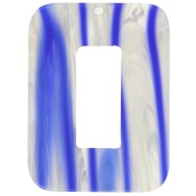 Pendentif rectangle évidé 40x30 mm en acétate - Rayé - Bleu foncé - Blanc nacré