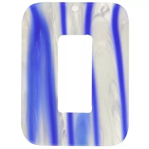 Pendentif rectangle évidé 40x30 mm en acétate - Rayé - Bleu foncé - Blanc nacré