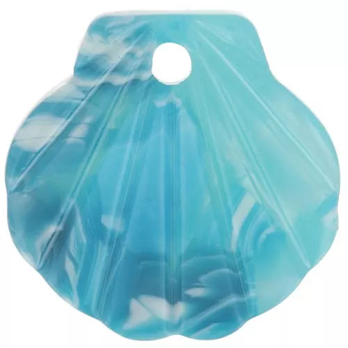 Pendentif coquillage en acétate 16 mm - Marbré Turquoise - Blanc x1