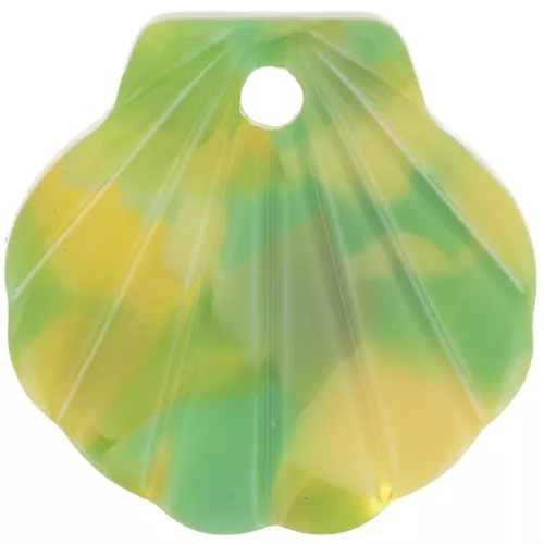 Pendentif coquillage en acétate 16 mm - Ecaille de tortue - Vert - Jaune x1