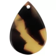 Pendentif goutte 22x15 mm en acétate - Ecaille de tortue - Marron - Noir x1