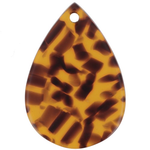 Pendentif goutte en acétate 22x15 mm - Terrazzo Marron - Noir x1