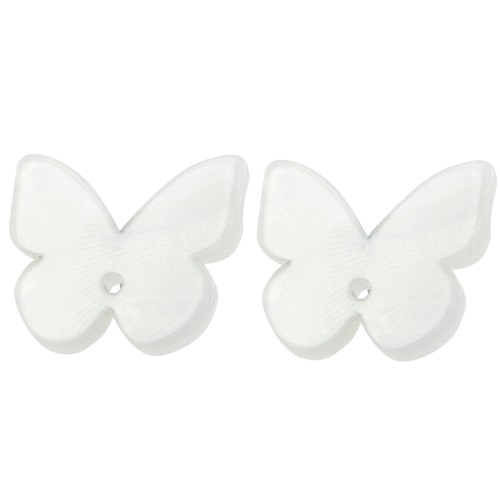 Clous d'oreilles papillon en acétate 16x19.5 mm - Blanc nacré x2
