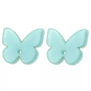 Clous d'oreilles papillon en acétate 16x19.5 mm - Marbré Celadon - Blanc x2