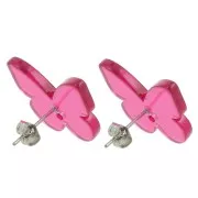 Clous d'oreilles papillon en acétate transparent 16x19.5 mm - Magenta x2