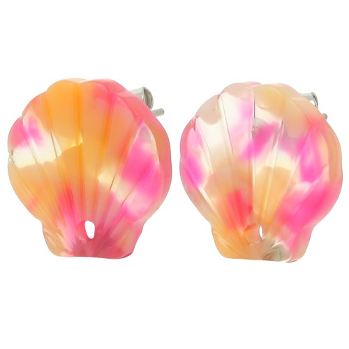 Clous d'oreilles coquillage en acétate 16 mm - Ecaille de tortue - Rouge x2