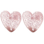 Clous d'oreilles coeur en acrylique 14x15.5 mm - Pailleté vieux rose x2|raw }}