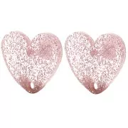 Clous d'oreilles coeur en acrylique 14x15.5 mm - Pailleté vieux rose x2