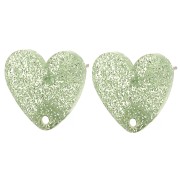 Clous d'oreilles coeur en acrylique 14x15.5 mm - Pailleté vert mousse x2|raw }}