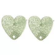 Clous d'oreilles coeur en acrylique 14x15.5 mm - Pailleté vert mousse x2