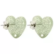 Clous d'oreilles coeur en acrylique 14x15.5 mm - Pailleté vert mousse x2