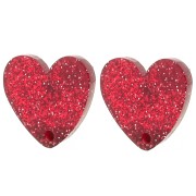 Clous d'oreilles coeur en acrylique 14x15.5 mm - Pailleté rouge x2