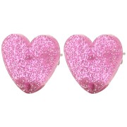 Clous d'oreilles coeur en acrylique 14x15.5 mm - Pailleté rose x2|raw }}