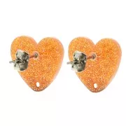 Clous d'oreilles coeur en acrylique 14x15.5 mm - Pailleté orange x2