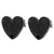 Clous d'oreilles coeur en acrylique 14x15.5 mm - Pailleté noir x2|raw }}