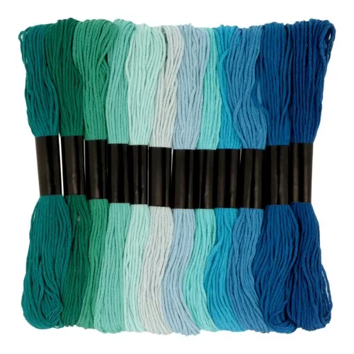 Assortiment 12 échevettes pour bracelet brésilien & broderie - Turquoises