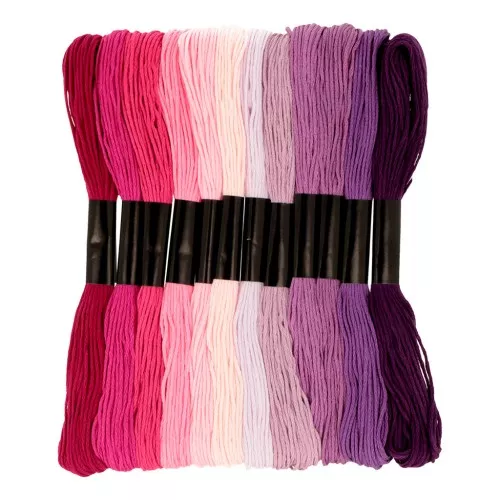 Assortiment 12 échevettes pour bracelet brésilien & broderie - Mauves