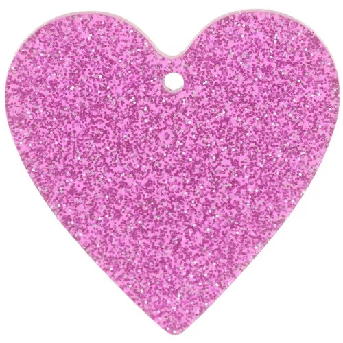 Pendentif coeur 31x32 mm en acrylique - Pailleté rose x1