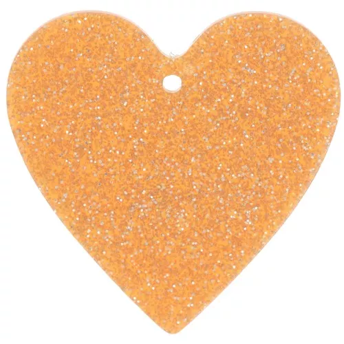 Pendentif coeur 31x32 mm en acrylique - Pailleté orange x1