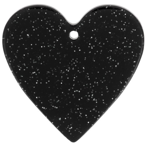 Pendentif coeur 31x32 mm en acrylique - Pailleté noir x1