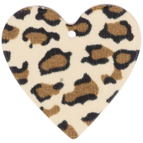 Pendentif coeur 31x32 mm en acrylique - Guépard Marron - Noir x1
