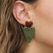 Pendentif coeur 34x24 mm en acrylique - Pailleté vieux rose x1