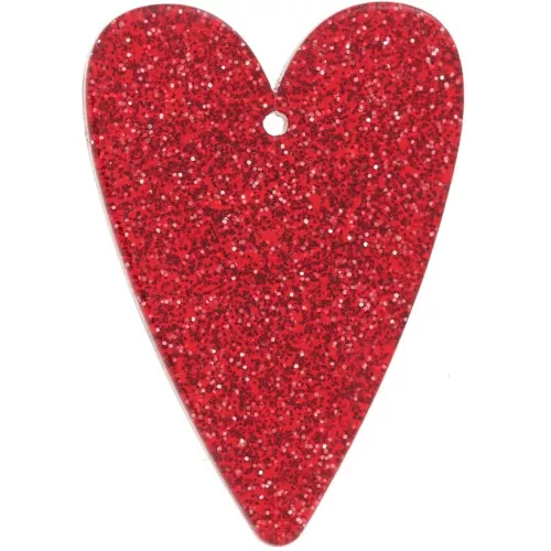 Pendentif coeur 34x24 mm en acrylique - Pailleté rouge x1