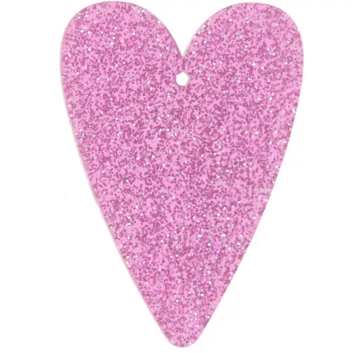 Pendentif coeur 34x24 mm en acrylique - Pailleté rose x1
