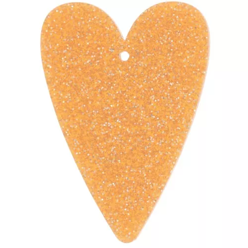 Pendentif coeur 34x24 mm en acrylique - Pailleté orange x1