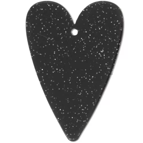 Pendentif coeur 34x24 mm en acrylique - Pailleté noir x1