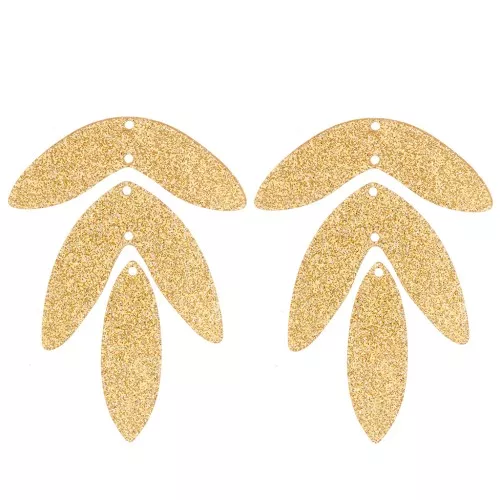 Set de 6 pendentifs feuilles 62x45 mm en acrylique à monter - Pailleté doré
