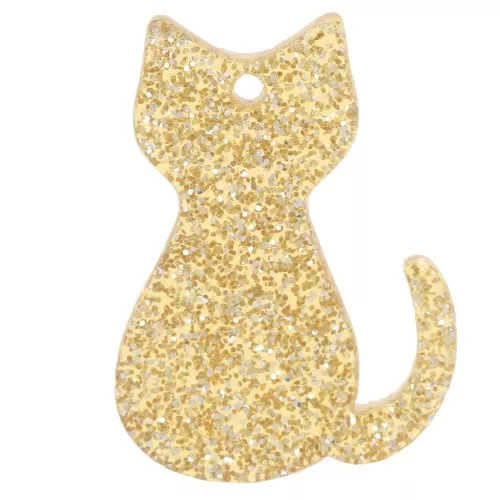 Pendentif chat 21x15 mm en acrylique - Pailleté doré x1