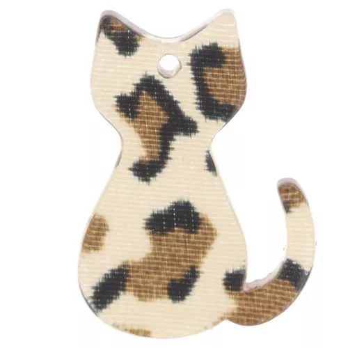 Pendentif chat 21x15 mm en acrylique - Guépard Marron - Noir x1